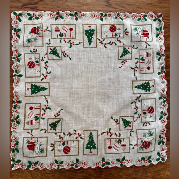 Set of 2 Vintage Christmas Handkerchiefs - Picture 3 of 4
